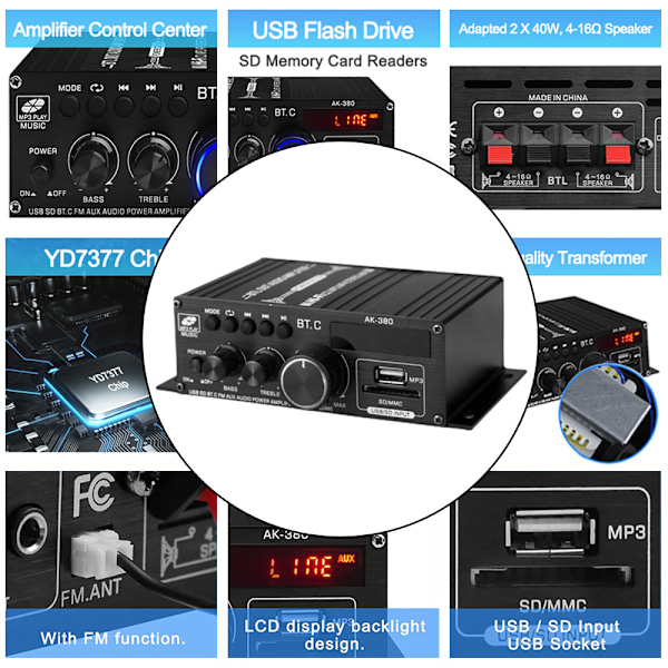 AK380 bil Bluetooth power hjem 12V power lyd- og videoudstyr
