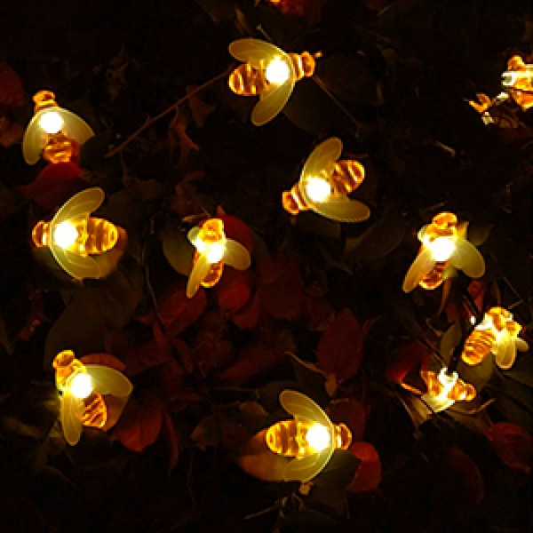Dotpet Solar String Lights 20LED Utomhus Vanntett Simulering Honningbi Dekor for Hage Juledekorasjoner Varm Hvit