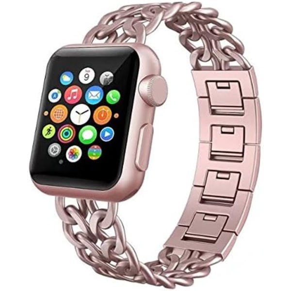 Kompatibel med Apple Watch -remmar 42 mm Cowboy-kjede i rostfritt stål Smartklokke Reservarmbånd Metallarmbånd for 42 mm Apple Watch 3/2, rosaguld