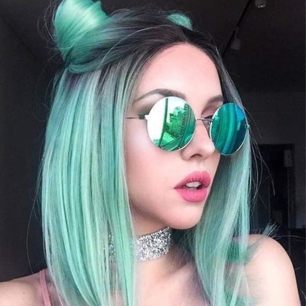 TG Quick Wig Ombre-peruukki Mint Green Lyhyt Suora Synteettinen Peruukki Keski-Bob Peruukki Lämpöä Kestävä Cos