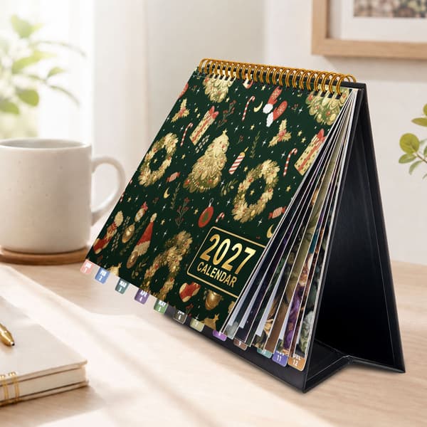 2027 Engelsk Bordkalender med Vane-tracker, Månedlig Planlægger, Nedtælling, Guldfolie Marble