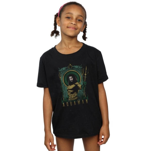DC Comics Girls Aquaman Inramad Trident Cotton T-shirt 5-6 år Svart 5-6 år