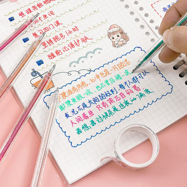 Gelpennsetet Glitter Gel Pennor Vuxen Färgbok Journaler Penna 18 Färger
