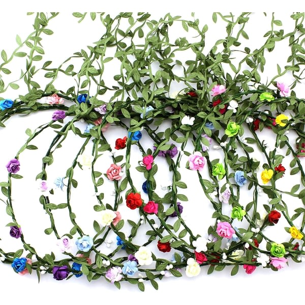 9-pack Flower Crown Pannband, Hår Blomma Krans Garland Leaf Band, Justerbar Flerfärgad Boho Halo Huvudbonader för kvinnor