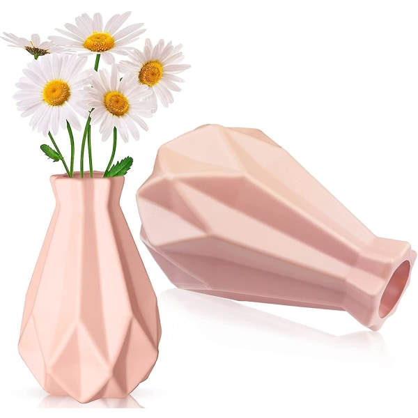 2-delt dekorativ vase, pink plastikvase, geometrisk minimalistisk