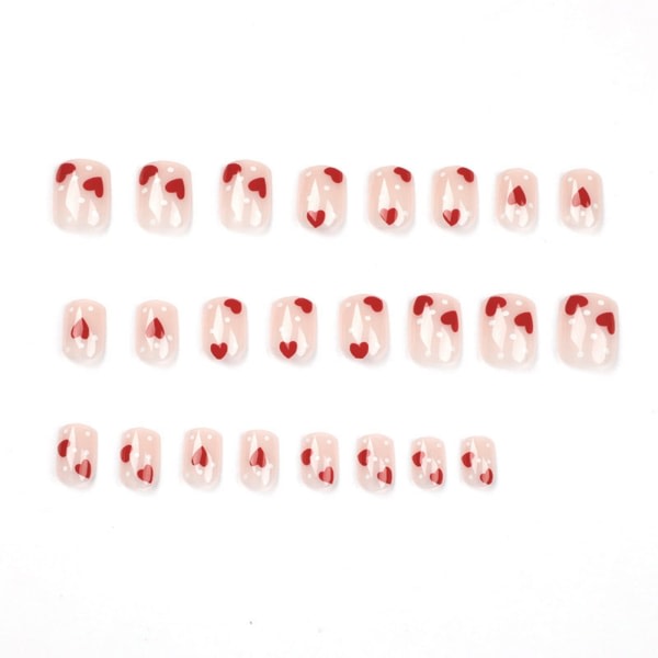 24 st Red Heart Square Korta lösnaglar, nakna och vita naglar
