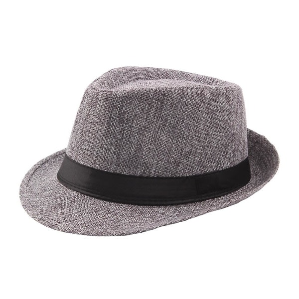 Män Enfärgad Bred Brätte Filt Fedora Cap Båtare Sommar Beach Solhatt Mörkgrå