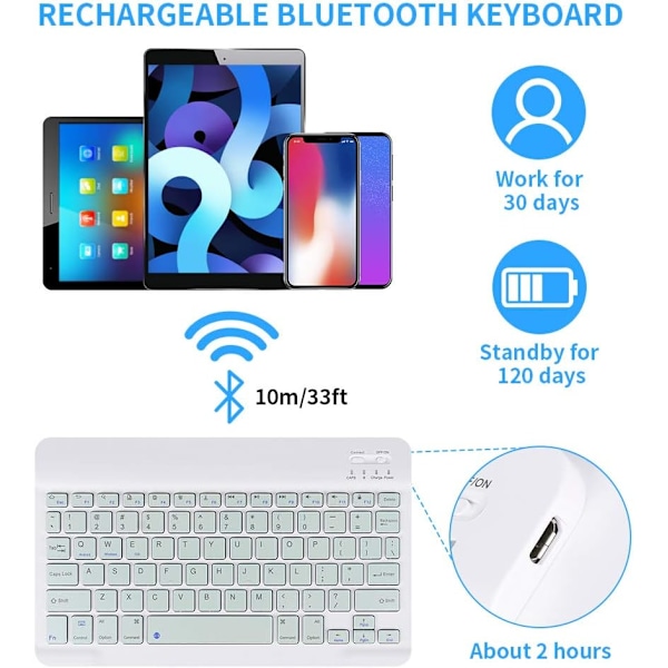 Ultratunt trådløst tastatur, 10\" oppladbart universelt tastatur for iPad/iPhone, annen iOS Android Windows Tablet PC-telefon, liten