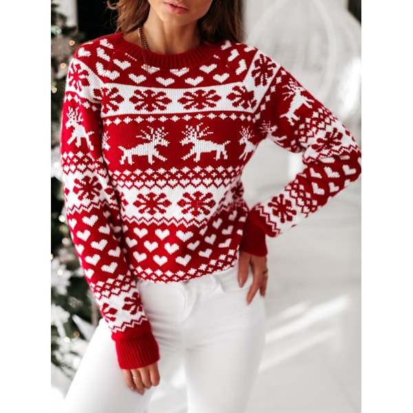 Dame Høst Vinter Julgenser Dame Strikket Genser hvit liten whi white extra large