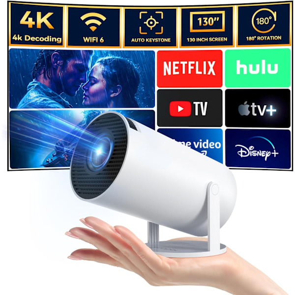 4K Miniprojektor 10000 Lumen LED 1080P WiFi Bluetooth UHD Bærbar hjemmekino
