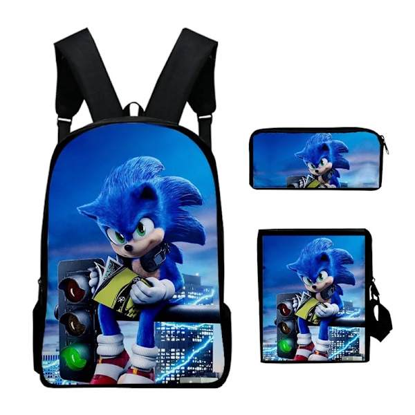 3 st 3D-tryckt Super SONIC Ryggsäck Axelväskor Etui TC-06