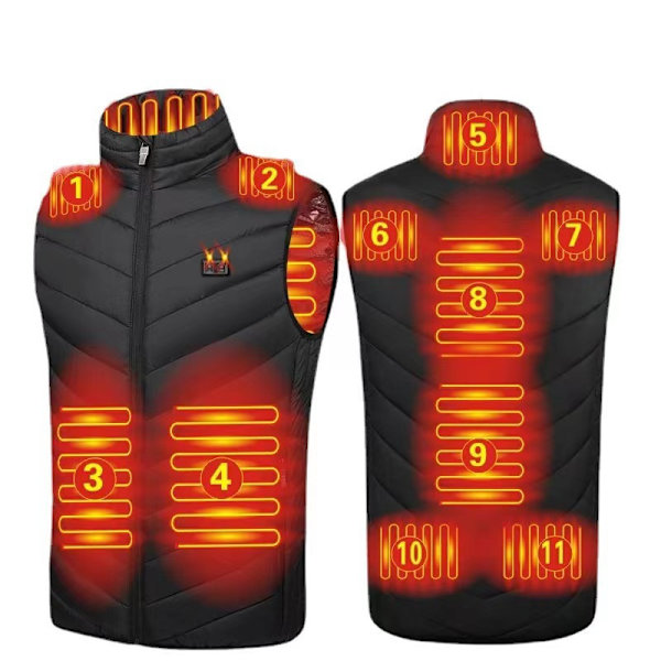 Oppvarmet vest for menn og kvinner USB oppladbar oppvarmet jakke kontrollvest, 3 varmenivåer 11 varmesoner svart black black 5XL