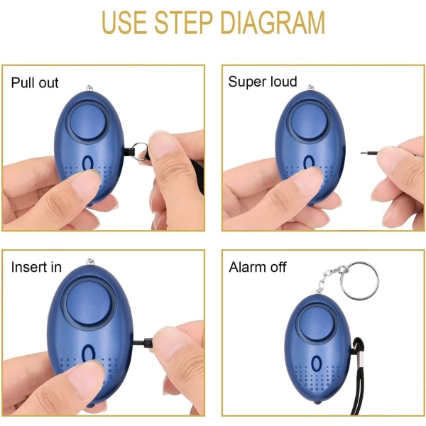 3 stk sikkerhetslyd personlig alarm, 145DB personlig sikkerhetsalarm