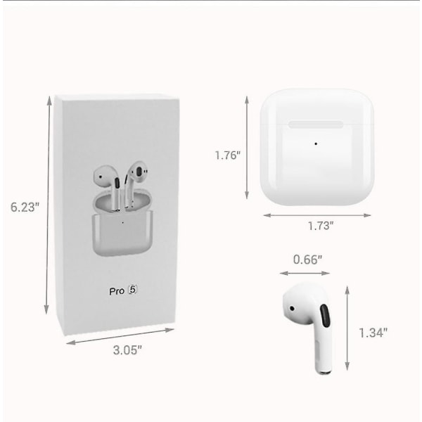 Airpods 5. Nesil Iphone Og Android-kompatibel Bluetooth-hørler, Trådløse Bluetooth-hørlurar, Kompakt og Udsøgning, Lätt at bære, Vita