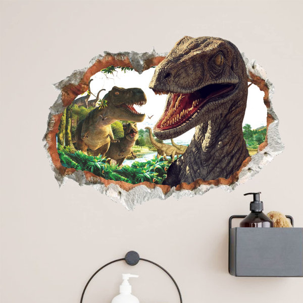 Wallsticker, stort 3D-sprukket dinosaur wallsticker