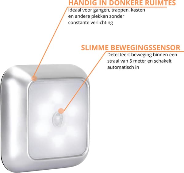 LED Rörelsesensorlampa 6-pack Varmvit Batteridriven för Garderobs- och Trappbelysning