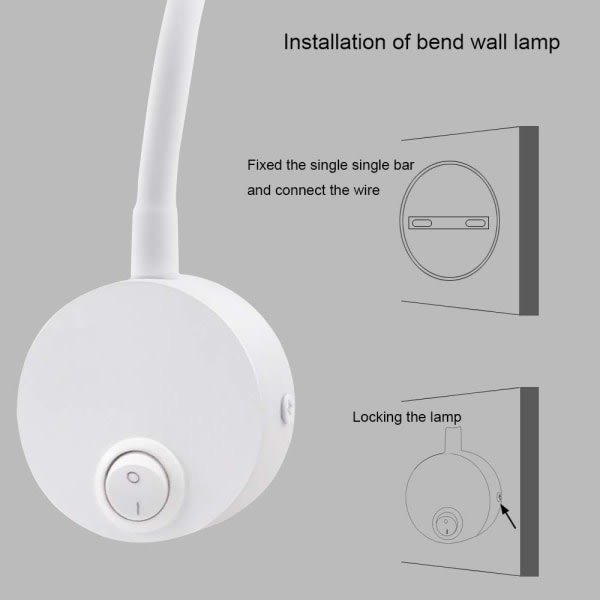 Pakke med 2 hvite veggspotter - Cobmontage nattbordslampe - Utenpåliggende, 3W, nattlampe med knappbryter