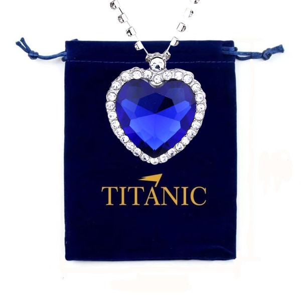 Titanic Heart of Ocean Blue Heart Love Forever -riipuskaulakoru + samettilaukku