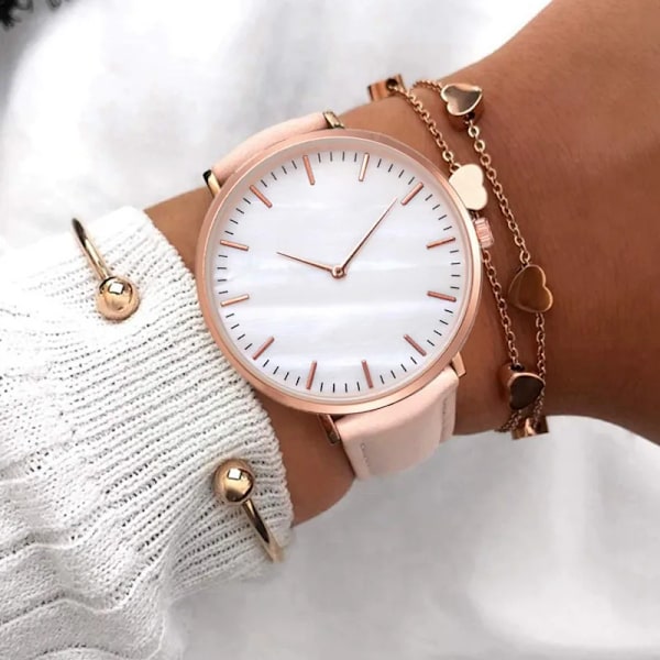 Nytt mode Enkel klocka Damklockor Casual Dam Läder Kvartsklocka Watch Vrouwen Relogio Feminino Zegarek Damski Pink(.607)