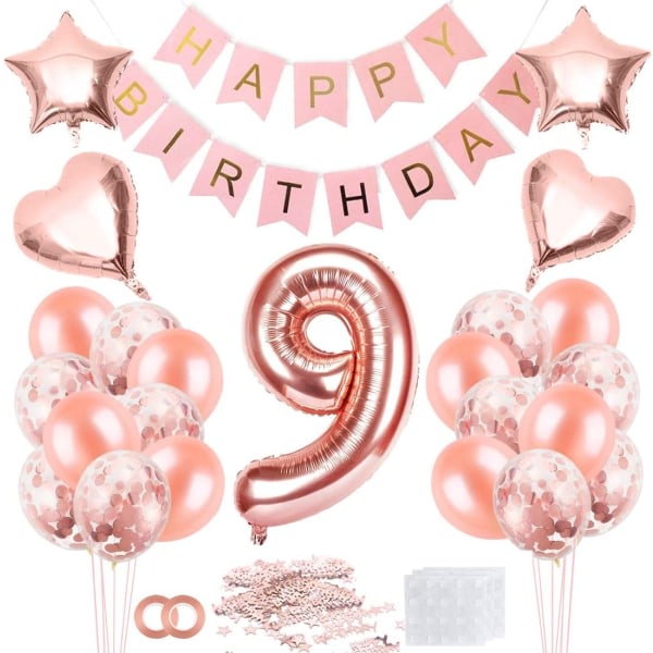 Syntymäpäivätytön ilmapallo, ruusukulta 9 ilmapallo, 9 vuotta vanha Bir