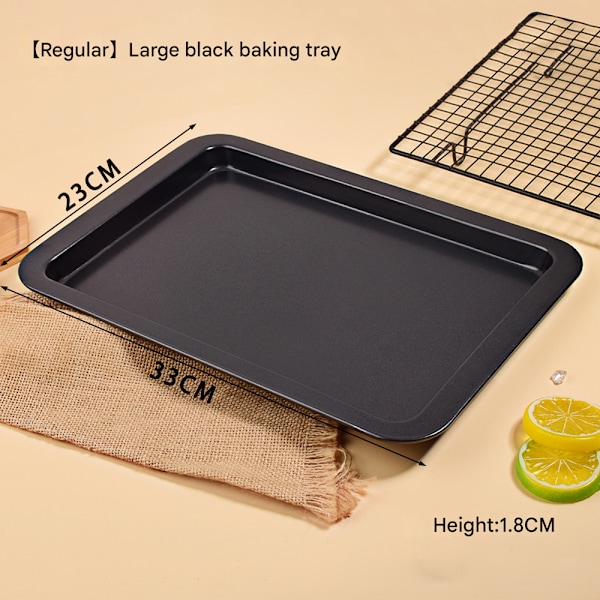 Bageplade 33 * 23 cm, Non-stick bageplade i rustfrit stål, kagebageplade, ovn, roulade, kage (Sort, Stor størrelse)-FF- 【Regular】 Large black baking tray