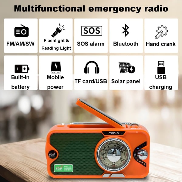 Solar Hand Crank Radio Multifunksjonell lommelykt SOS Broadcast