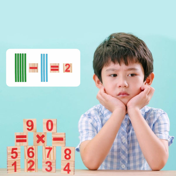 Treleketøy tellepinner Matematisk intelligensstaver Tallkort av tre Byggeklosser Gave til barn Førskolepedagogiske leker (fargerike)