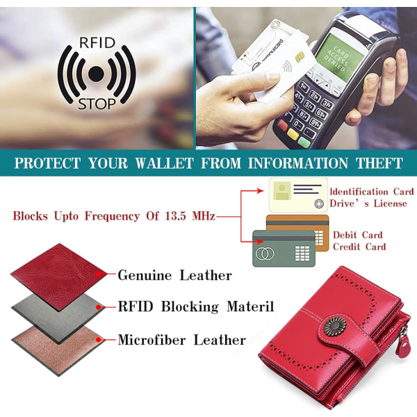 Steam Wallet RFID-blokerende læderkortpung med 16 kortpladser (rød)