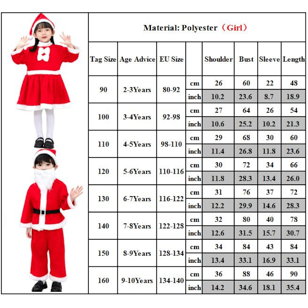 Barn Flicka Pojker Jul Santa Claus Kläder Sett Kostyme Jenter girls 140cm