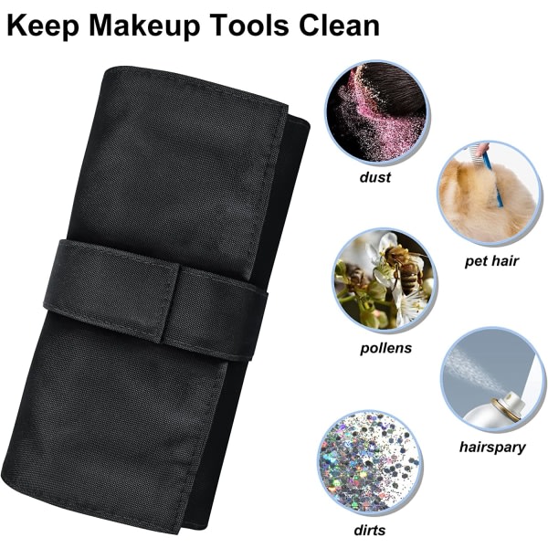 Svart -Sminkebørste Organizer-Reise Makeup Brush Case-Kosmetisk