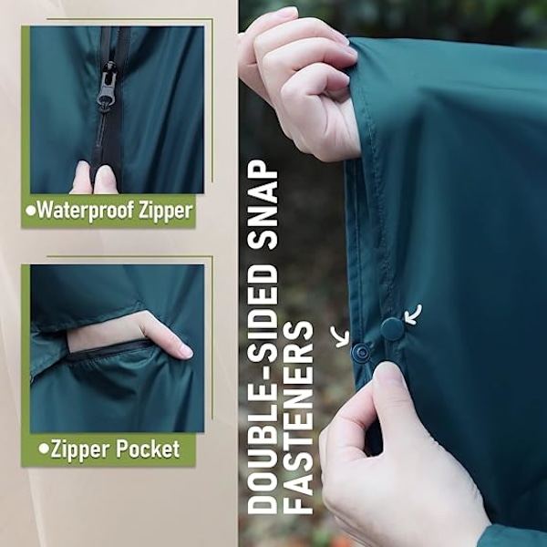 Vandtæt regnponcho til voksne udendørs med hætte, vandtæt poncho til kvinder med lynlås, festivalponchoer, vandtætte lange vandtætte kapper