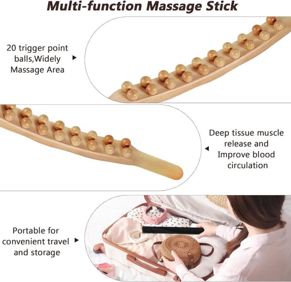 Rygmassager, træmassagepind, forlænget træmassagepind, træ gua sha massagepind Bruin