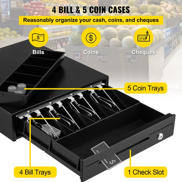 SucceBuy 13\" Kassalåda för POS-system, 3 upplåsningsmetoder, RJ11/RJ12-XM5-