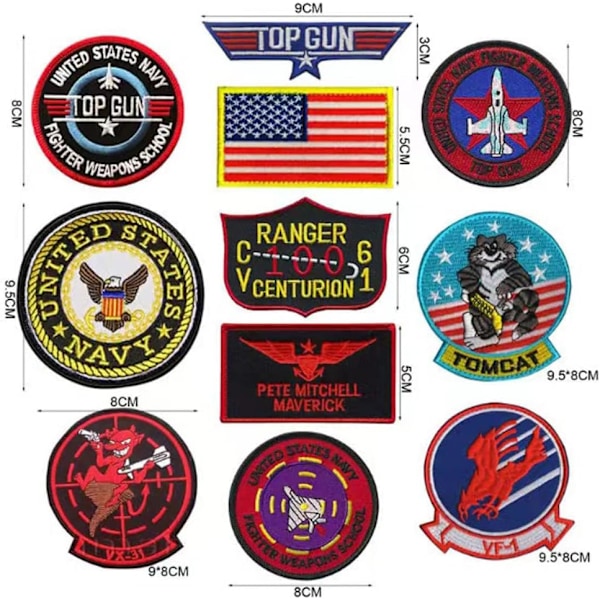 Maverick Amerikansk Flag Iron-on Sew-On Patches (11-pak)