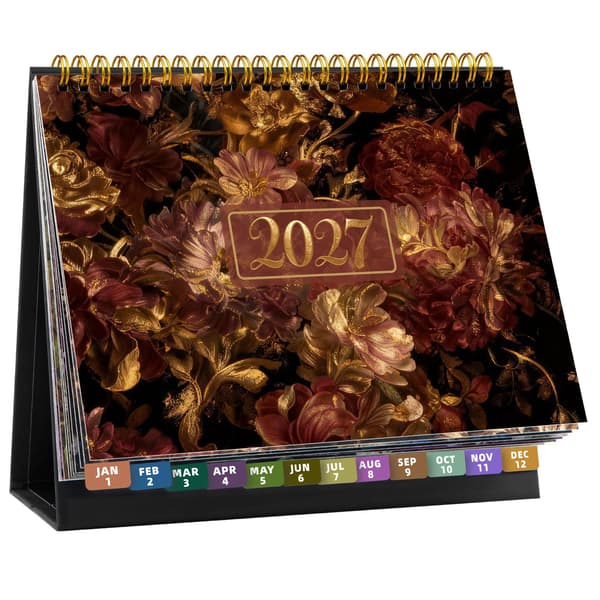 2027 Engelsk Bordkalender med Vane-tracker, Månedlig Planlægger, Nedtælling, Guldfolie Blue Star Moon