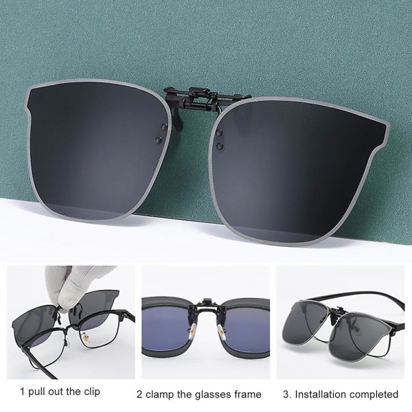 Unisex Clip-on solglasögon 180 graders flip stor lins solglasögon svart grå