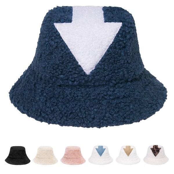 Winter Bucket Hat - Dam Fluffy Fisherman Hat Bøttelue Fuzzy Faux Fur Warm Hat for Men(Navy+pil)