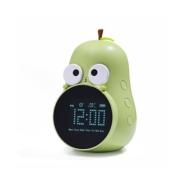Vækkeur til børn Cute Pear Design Snooze Triple Alarm 5 Ringetones- Digital Wake Up Clock Re