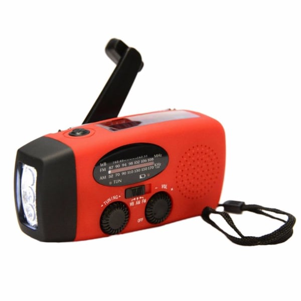 Emergency Radio Solar-drevet lommelykt 2000mAh Powerbank - Emergency Red