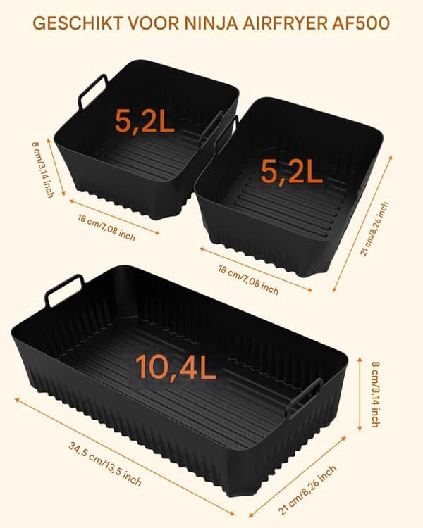 Silikonformar för Ninja AF500EU 10.4L 2x5.2L Diskmaskinssäkra Svarta
