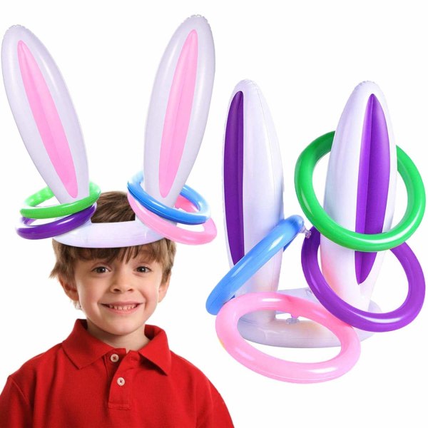 2 stk påske oppblåsbare kaninører (2 sett/8 ringer) målleketøy, innendørs utendørs ringkasteleker Gavefavoritter for barn Familiepåskefest
