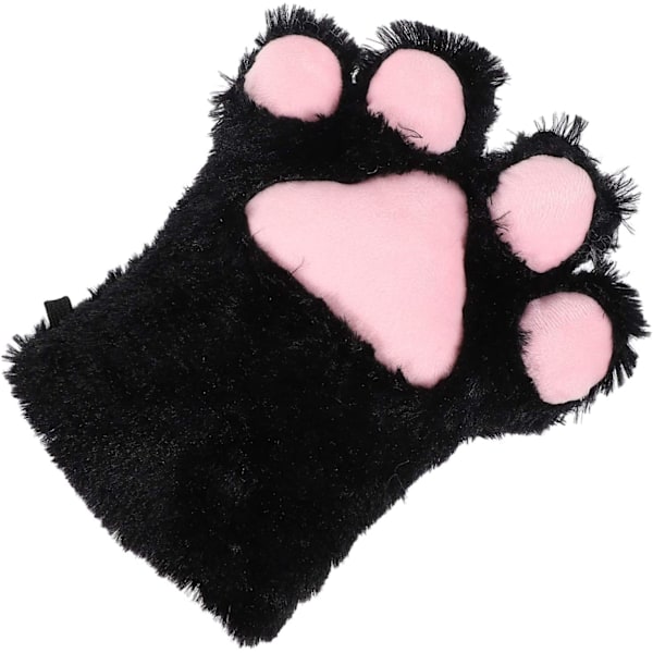 Faux Fur Cat Vantar Cosplay Animal Fluffy Cat Fursuit Paws Klor Handskar Kostymtillbehör för Vuxna (Svart)