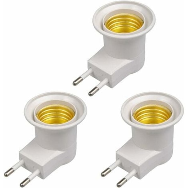 3st E27 LED-lamppu Hane EU-tyyppinen Sockel Plug Adapter Converter lamphållare med på/av-knapp (vit)