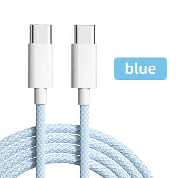 60W 3A USB-C till USB-C-kabel, datakabel för iPhone 15 Xiaomi Poco, snabbladdningskabel USB-C, typ C-datakabel, laddningskabel, 20V Blue