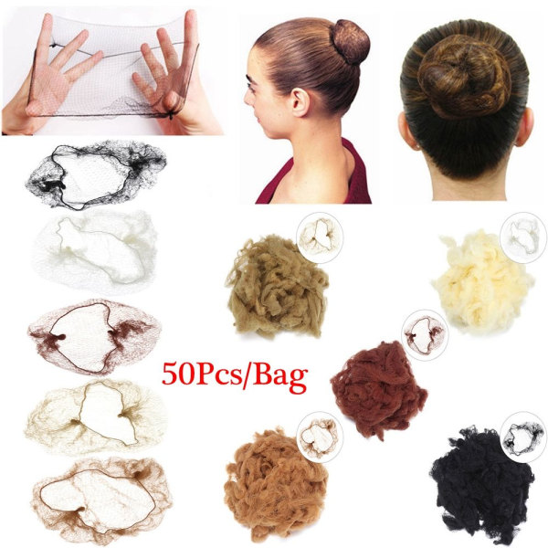 50 stk Usynlig Hårnett Fin Mesh Parykknett Ballerina Snood Mö dark brown