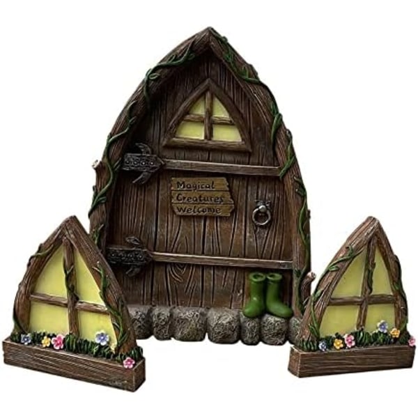 Miniature Fairy Gnome -kodin ikkuna ja ovi puiden koristeluun