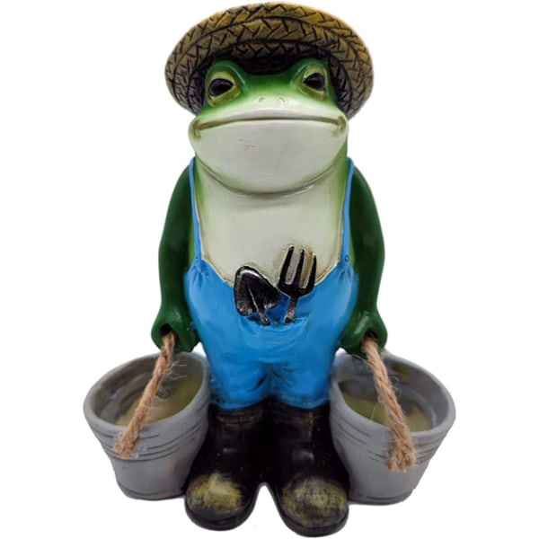 Frog Garden Statue, Frog Gardener med 2 hinkar, Waterproof Res