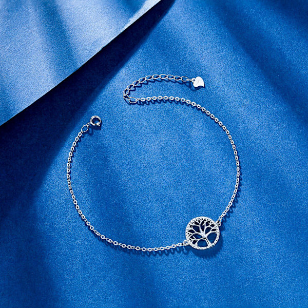 Livets Træ Dame Ankelkæde Armbånd 925 Sterling Sølv
