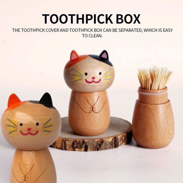 Tandstikker Holder Tandstikker Dispenser Cute Cat Tandstikker Box Wood
