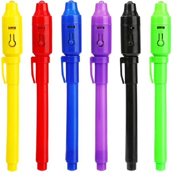 Osynlig bläckpenna Hemlig penna Osynlig skrivpenna med ultraviolettdetektor (6 stykker)